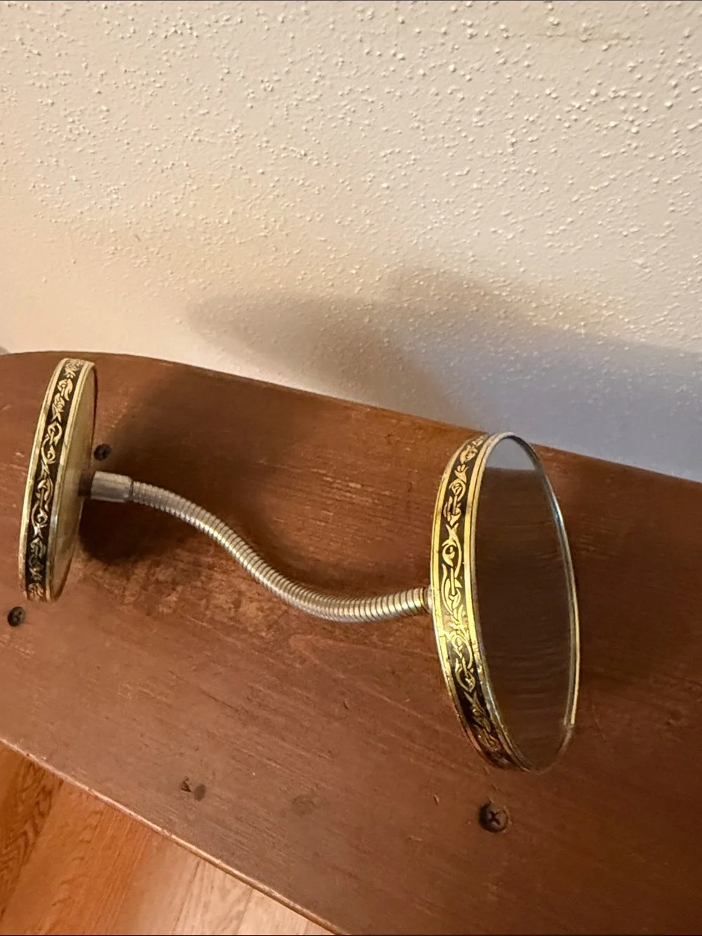 Vintage-Style Brass Finish Gooseneck Double Vanity Mirror with Cream Base